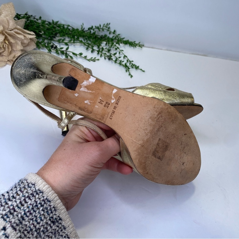 Kate Spade Gold Peep Toe Strappy Sandal Heels Leather Size 8.5M - Picture 8 of 10